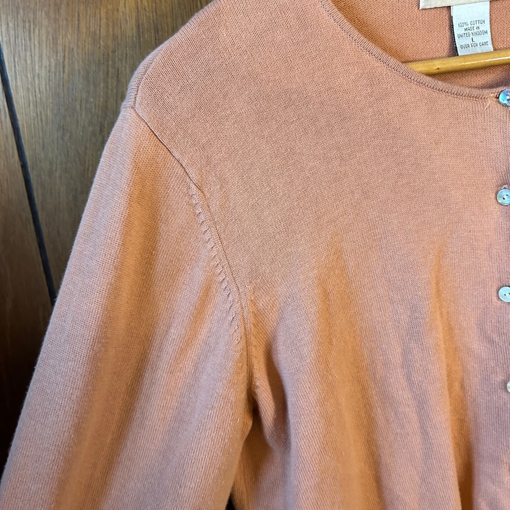 Vintage Casual Corner Cardigan Womens Large Peach Cotton Knit Button Up - Picture 2 of 7